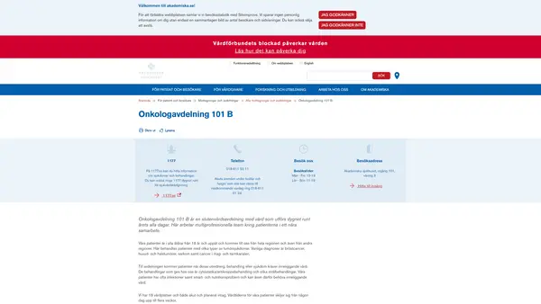 Onkologavdelning 101 B, Uppsala