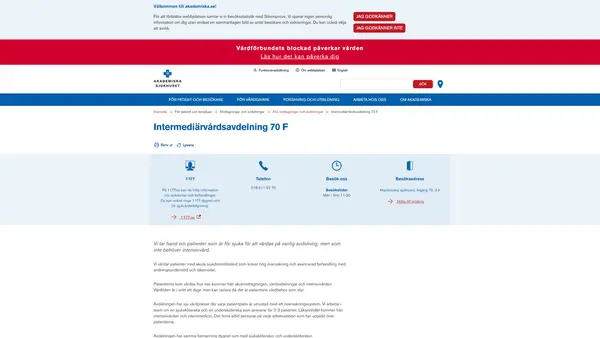 Intermediärvårdsavdelning 70 G2, Uppsala