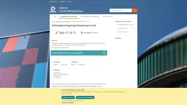 Onkologimottagning isotopterapi Lund