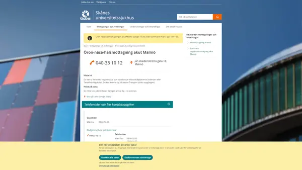 Öron- näs- och halsmottagning akut Malmö