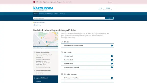 Medicinsk behandlingsavdelning A10 Solna, Karolinska Universitetssjukhuset
