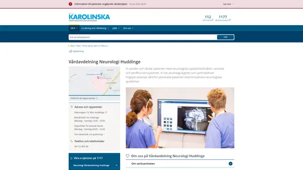 Vårdavdelning Neurologi 1 Huddinge, Karolinska Universitetssjukhuset
