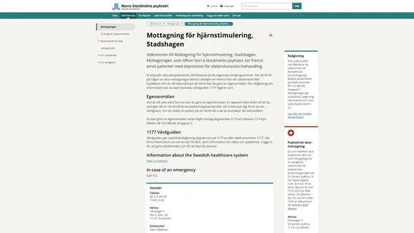 Mott för hjärnstimulering NSP, Norra Stockholms psykiatri