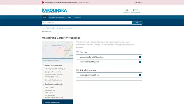Mottagning Barn HIV Huddinge, Karolinska Universitetssjukhuset