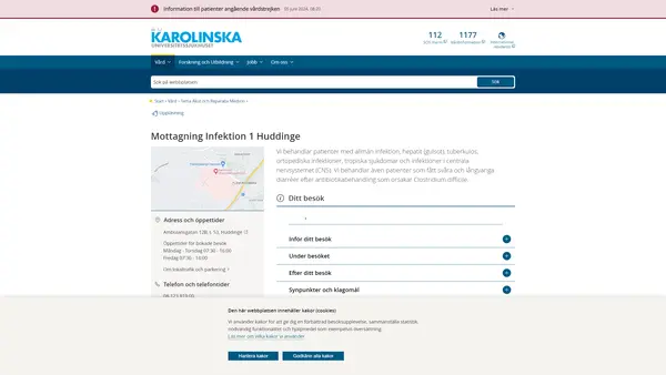 Mottagning Infektion 1 Huddinge, Karolinska Universitetssjukhuset