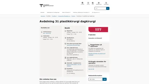Avdelning 14 plastikkirurgi dagkirurgi, Göteborg